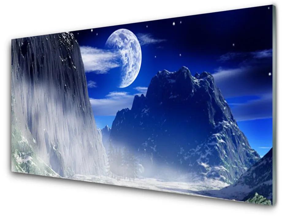 Glazen schilderij Maan van de nacht landschap van de berg 100x50 cm