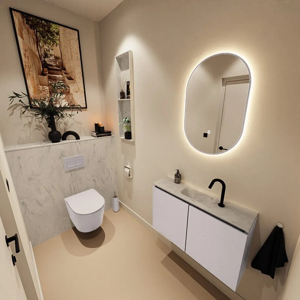 Mondiaz Ture DLux toiletmeubel 80cm cale met wastafel opalo midden met kraangat