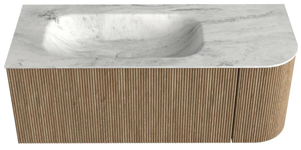 Mondiaz Kurve-dlux 115cm badmeubel ronding rechts dusk met 1 lade en deur en wastafel big small links zonder kraangat opalo