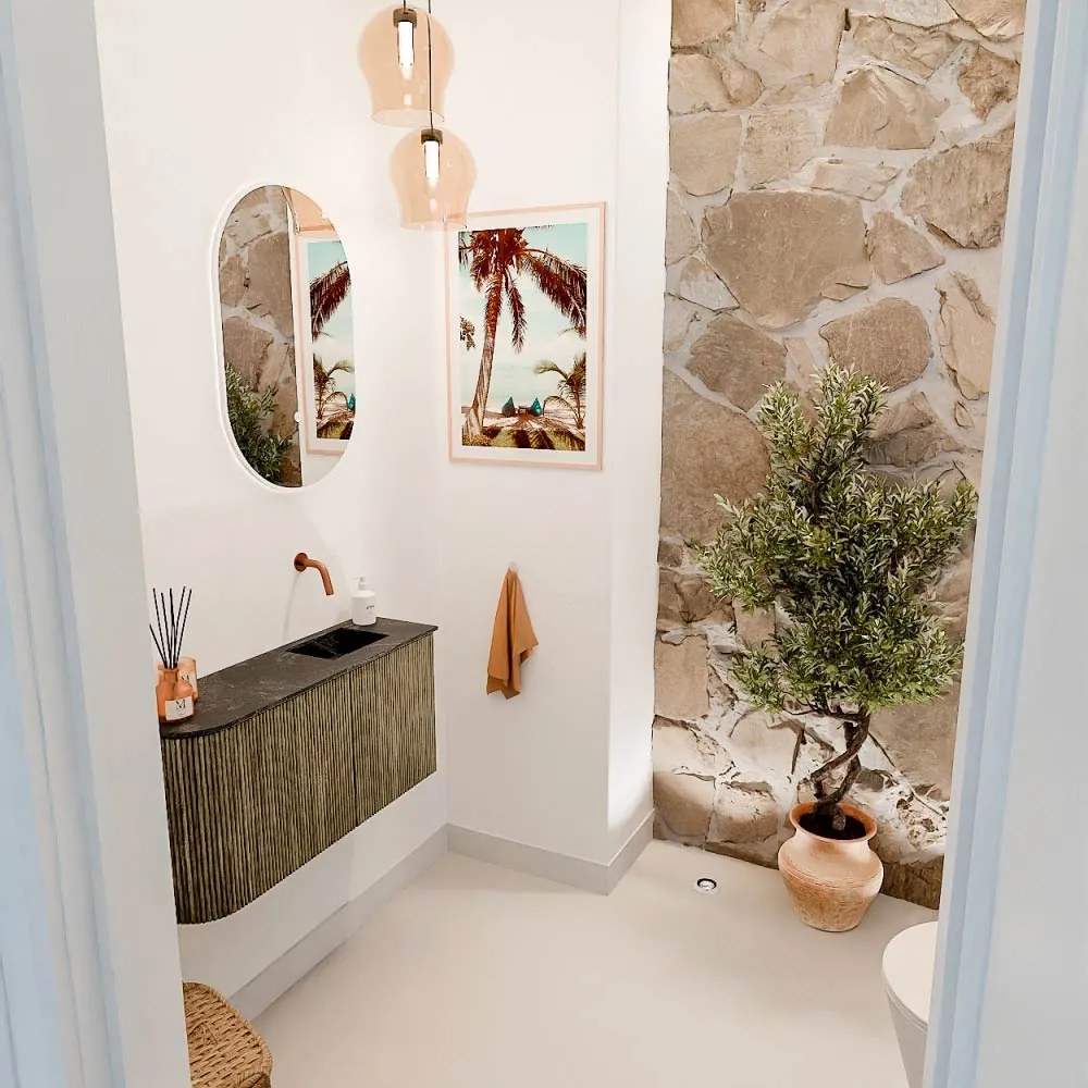 Mondiaz Joya DLux 80cm toiletmeubel ronding links dusk met wastafel faye rechts zonder kraangat lava