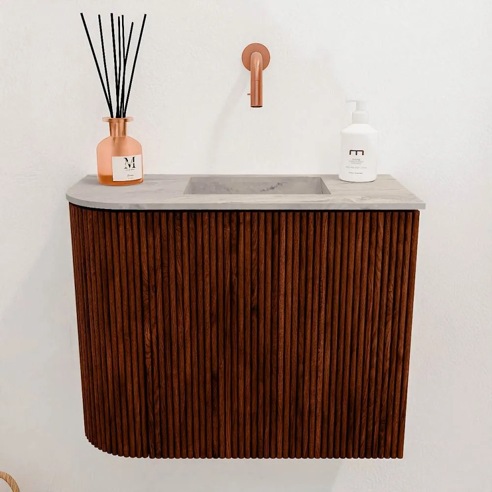 Mondiaz Joya DLux 50cm toiletmeubel ronding links ruby met wastafel faye rechts zonder kraangat glace