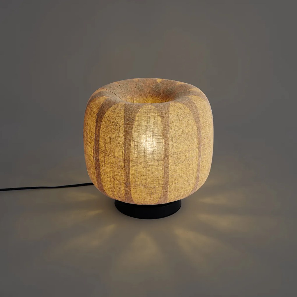 Smart tafellamp zwart met beige linnen kap 28cm incl. Wifi A60 - Nami