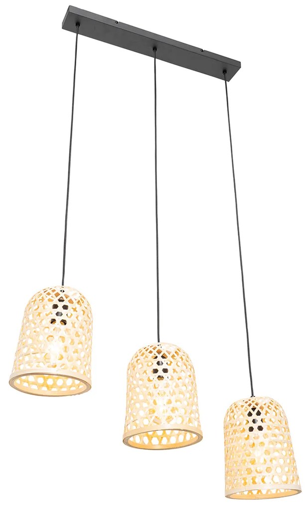 Oosterse hanglamp zwart met bamboe 3-lichts - Rayan