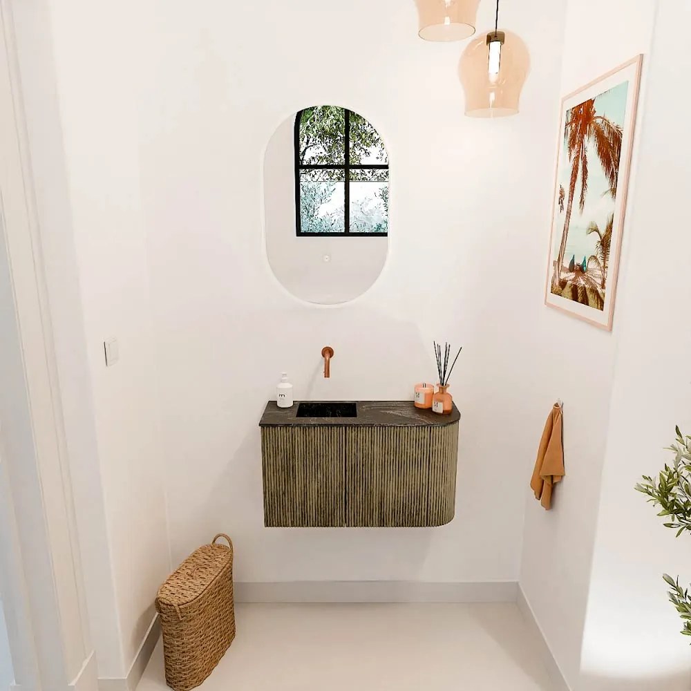 Mondiaz Joya DLux 70cm toiletmeubel ronding rechts dusk met wastafel faye links zonder kraangat lava