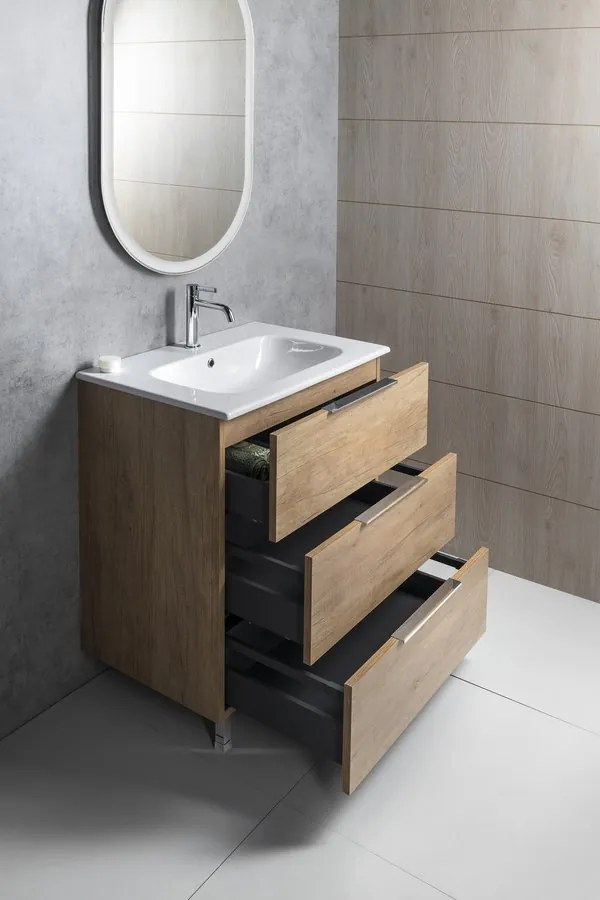 Sapho Cirasa badmeubel 70cm met 3 lades eiken met witte wastafel