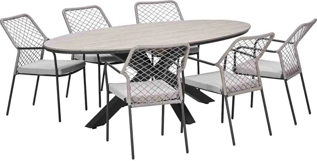 Garden Impressions Ross tuinset sand 7-delig - Tulli tuintafel ovaal 220x115 cm