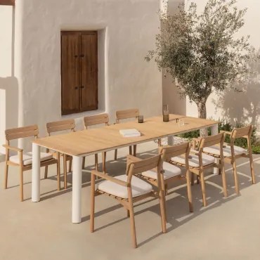 Rechthoekige Tafelset 260x100 Cm In Aluminium En Teakhout Sirka En 8 Tuinstoelen Met Armleuningen In Hout Saira Licht Teakhout - Sklum