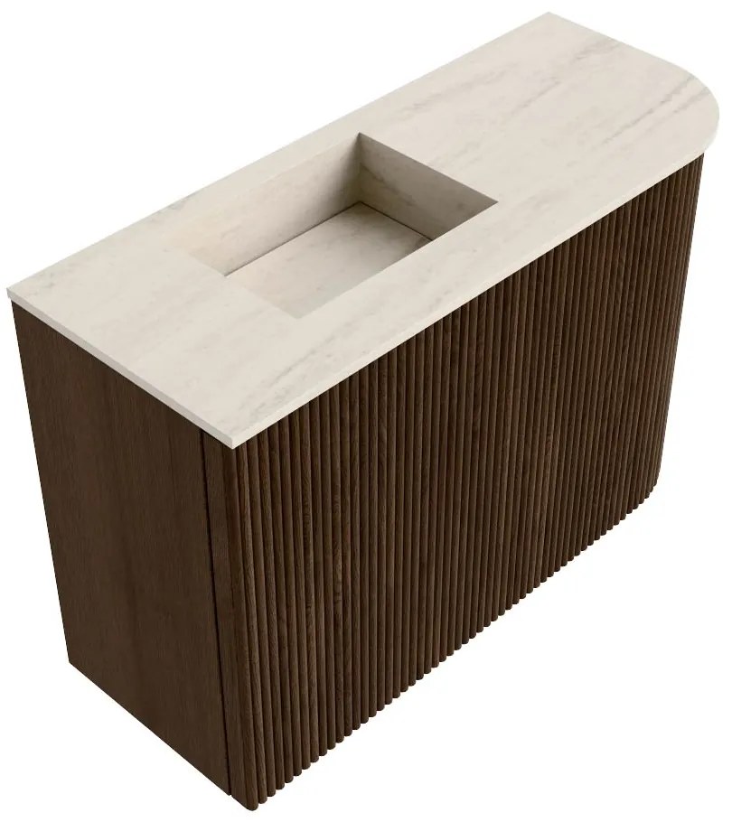Mondiaz Joya DLux 60cm toiletmeubel ronding rechts walnut met wastafel faye links 1 kraangat meli