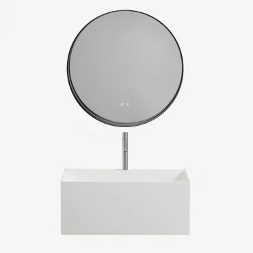 Badkamermeubelset Van Hars Met Geïntegreerde Wastafel En Led-verlichting Nerine Wit & Round Led And Antifog Zwart Ø80 Cm - Sklum