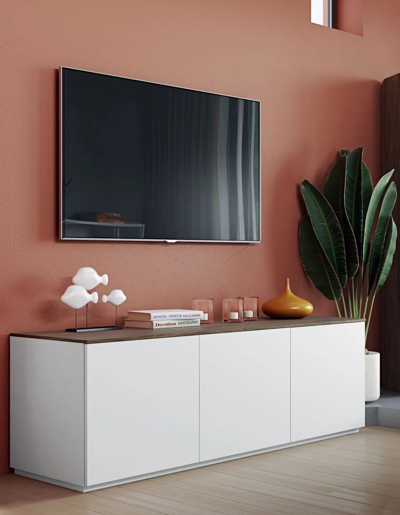 TemaHome Join 180L2 TV-Meubel 3 Deuren - Mat Wit - Walnoot