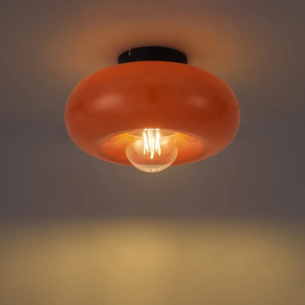 Retro plafondlamp zwart met oranje glas 30cm - Glaze