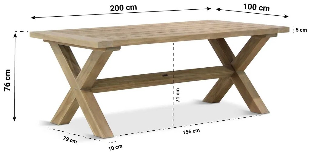 Dining Tuintafel rechthoekig 200 x 100 cm Teak Grijs Oregon