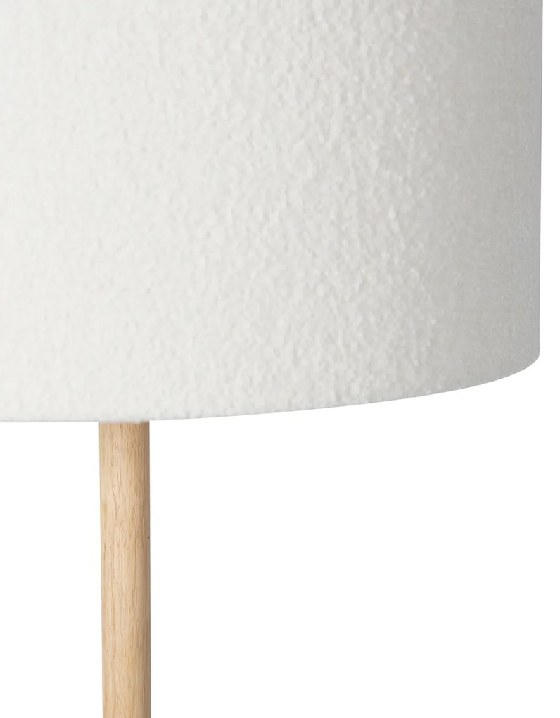 Landelijke vloerlamp hout met boucle kap wit - Mels Landelijk E27 rond Binnenverlichting Lamp
