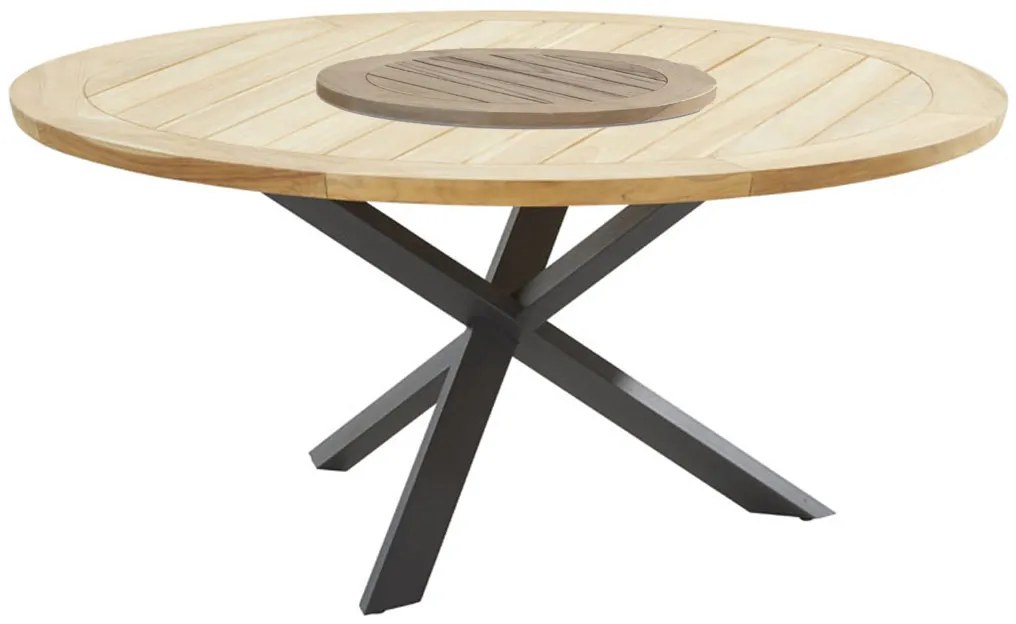 Taste by 4 Seasons Prado tuintafel antraciet RVS frame met teak blad Ø 160 cm Tuintafel houtkleur weerbestendig