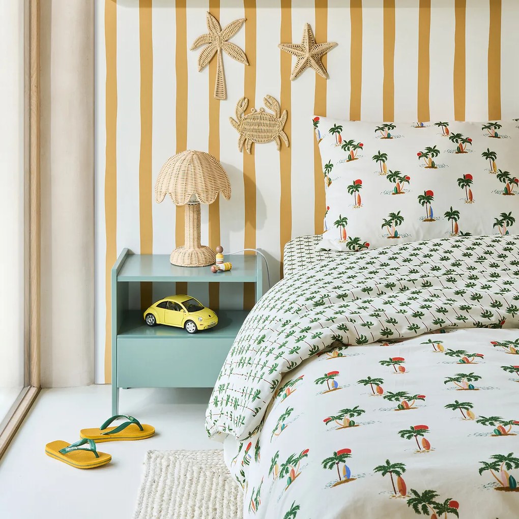 Kinderdekbedovertrek, 50% gerecycled katoen, palmboomprint, TAPAHI