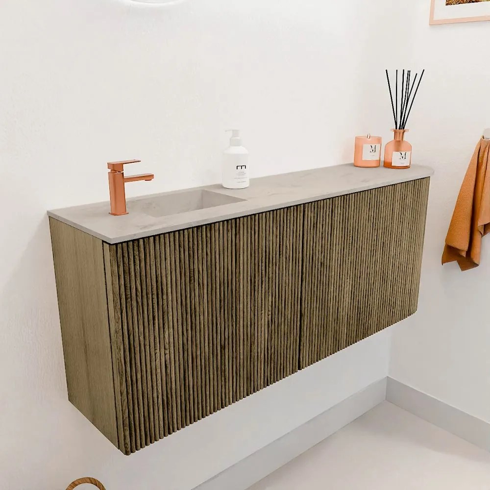 Mondiaz Joya DLux 100cm toiletmeubel ronding rechts dusk met wastafel faye links 1 kraangat opalo