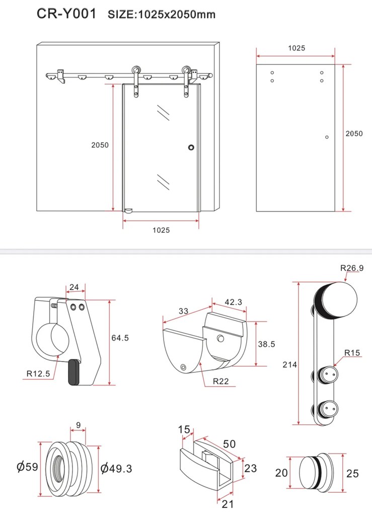 SaniGoods Tokyo schuifdeur voor douche melkglas 102,5x205cm