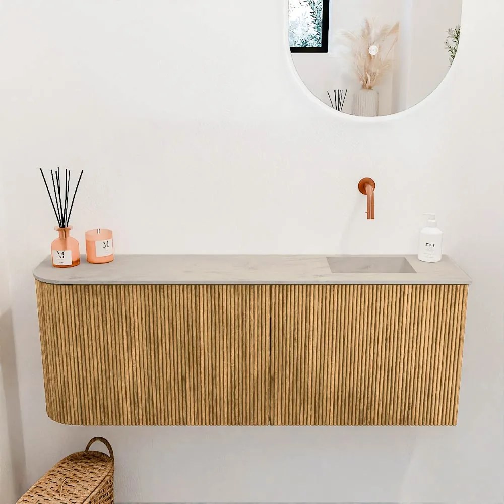 Mondiaz Joya DLux 110cm toiletmeubel ronding links oak met wastafel faye rechts zonder kraangat opalo