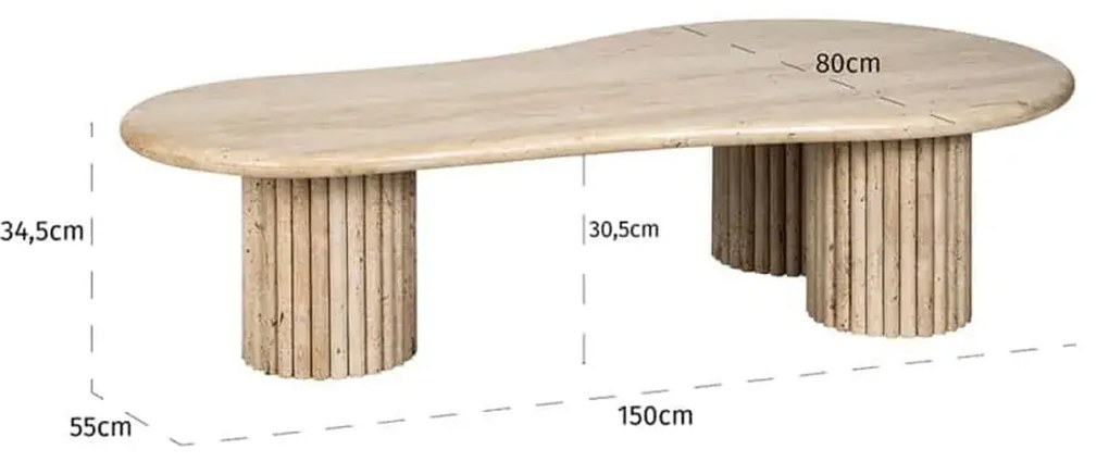 Richmond Interiors La Cantera Travertin Salontafel Organische Vorm - 150 X 80cm.