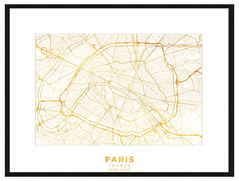 Rivièra Maison - Wall Art Golden Map of Paris 60x80 - Kleur: goud