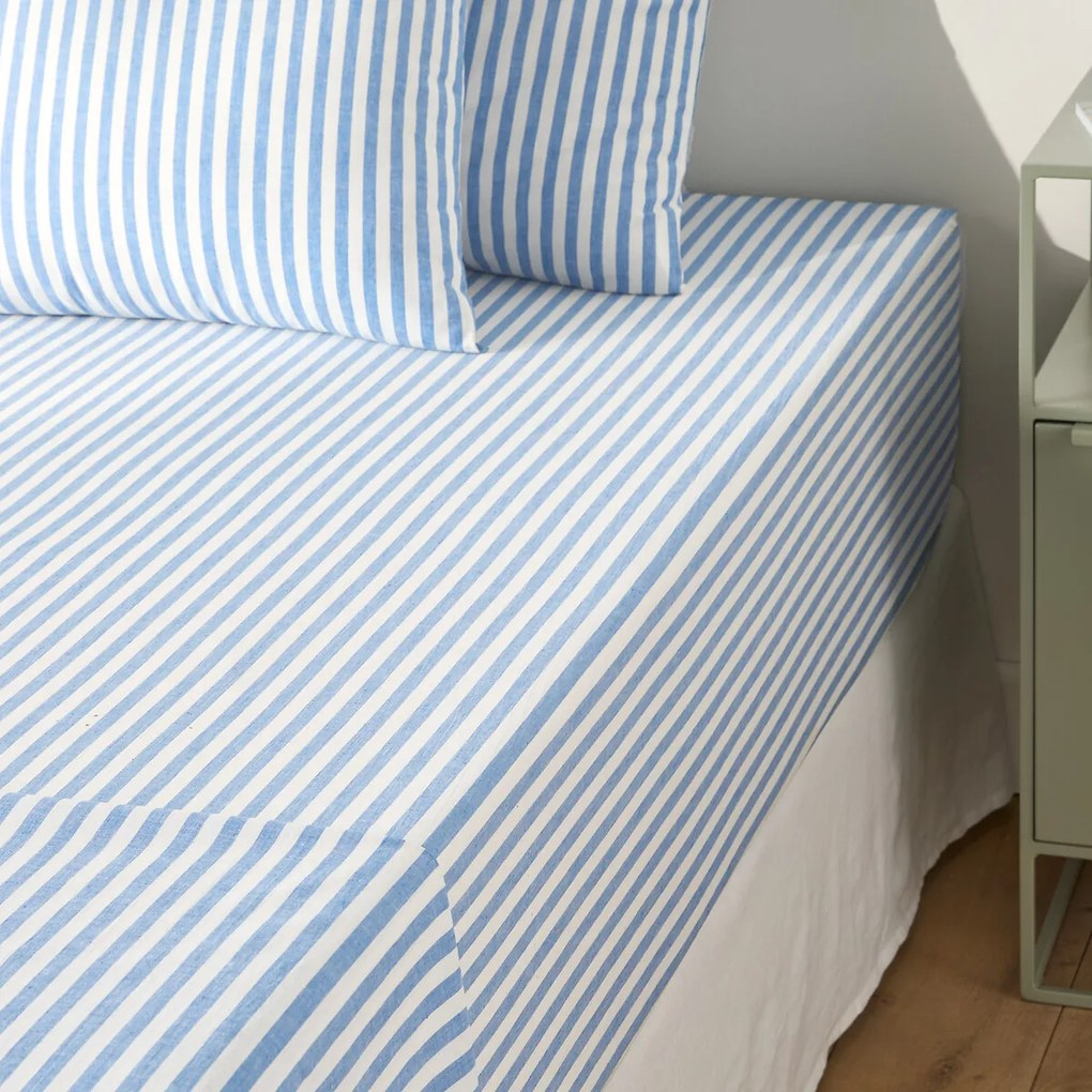 Hoeslaken katoen rand 30 cm, Soizic blauw