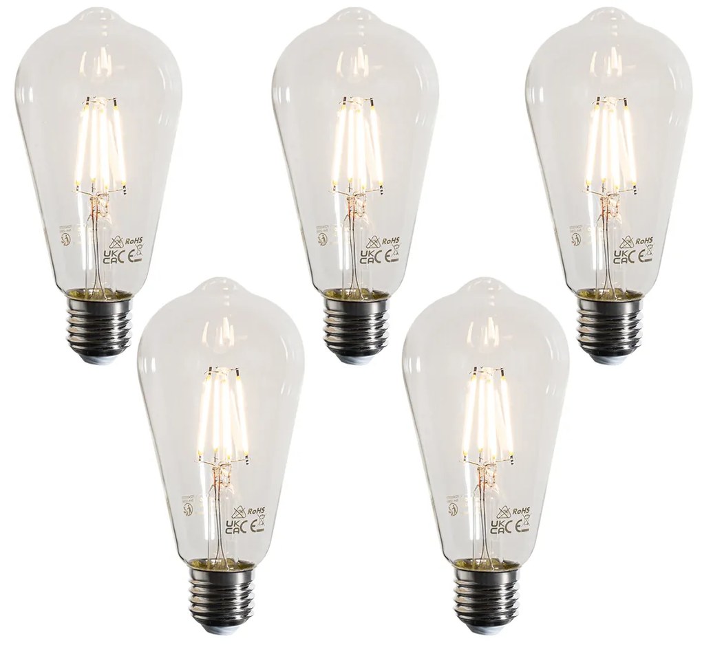 Set van 5 E27 LED lamp filament ST64 helder 4W 470 lm 2700K