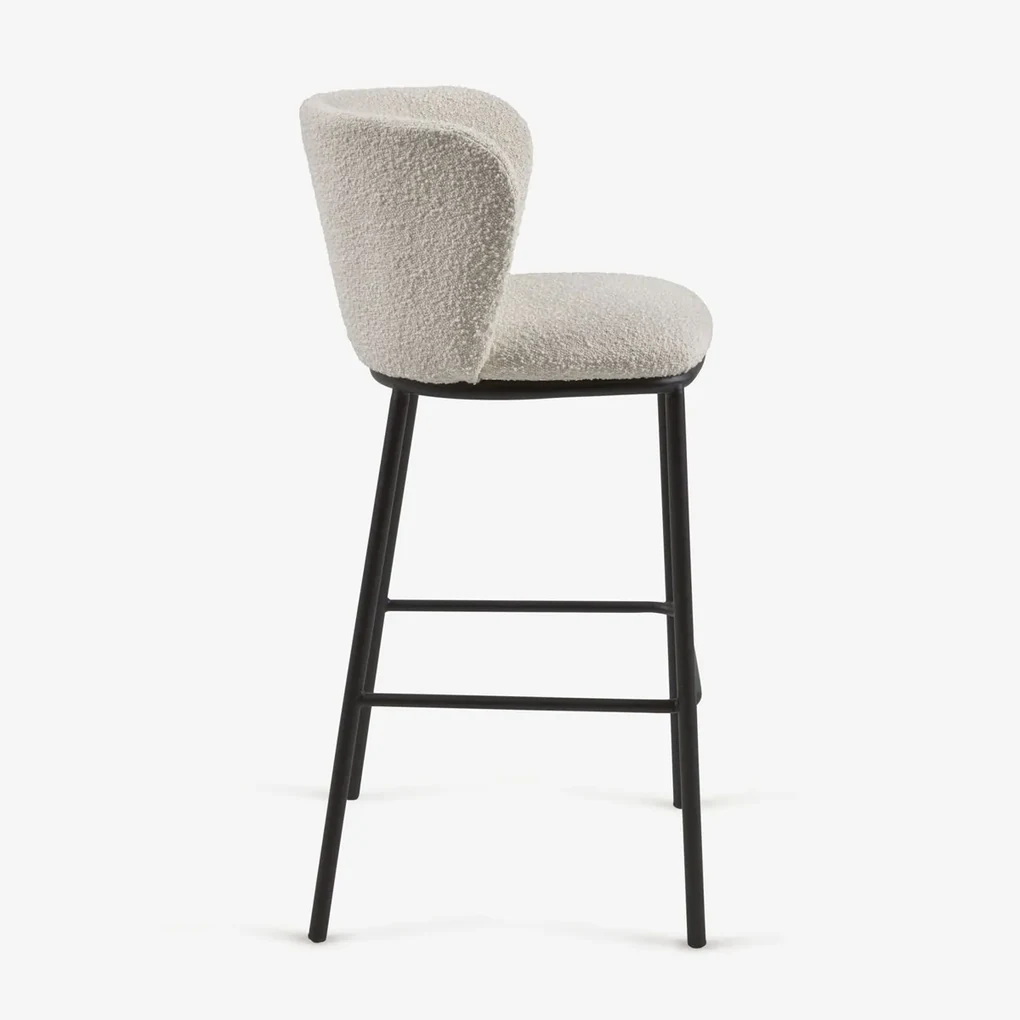 Kave Home Ciselia Boucle Barkruk Met Ronde Rug Wit