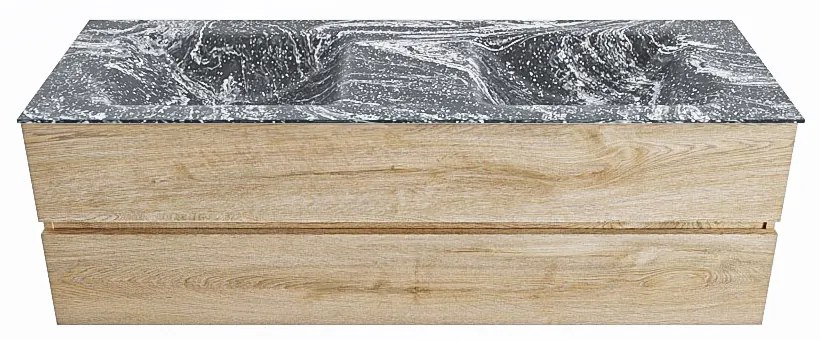 Mondiaz Vica DLux badmeubel 150cm washed oak 2 lades met wastafel lava dubbel 2 kraangaten