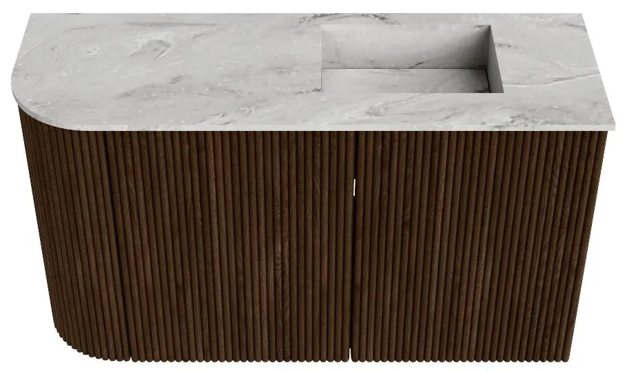 Mondiaz Joya DLux 70cm toiletmeubel ronding links walnut met wastafel faye rechts zonder kraangat glace