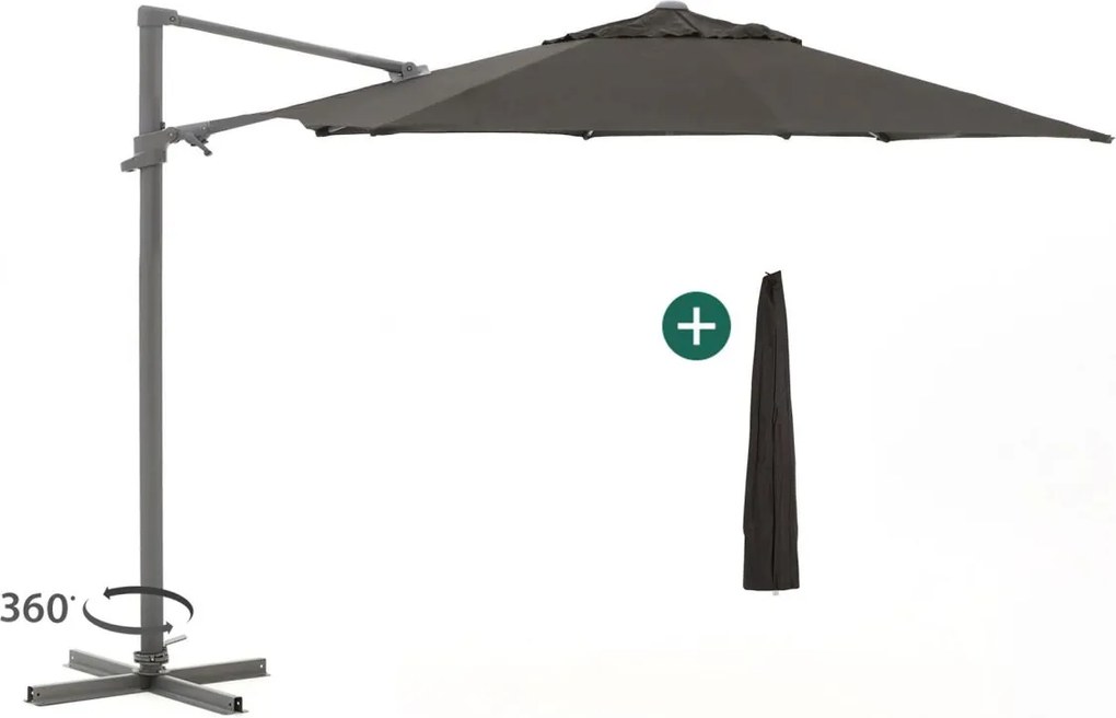 Parasol Shadowline Francisco | Inclusief hoes | Rond | 330cm | Met draaihendel | Zwart | Kees Smit Tuinmeubelen