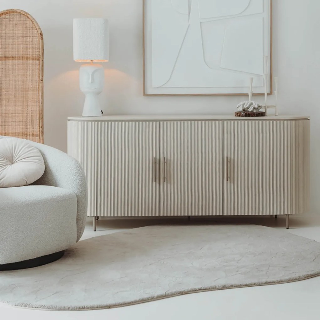 Beige Dressoir Met Ribbels 180 Cm - 180x45x80cm.