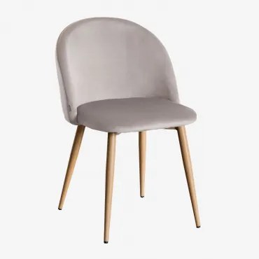 Set Van 4 Eetkamerstoelen Bekleed Met Kana Fluweel Grijs – Taupe & Natuurlijk Hout - Sklum
