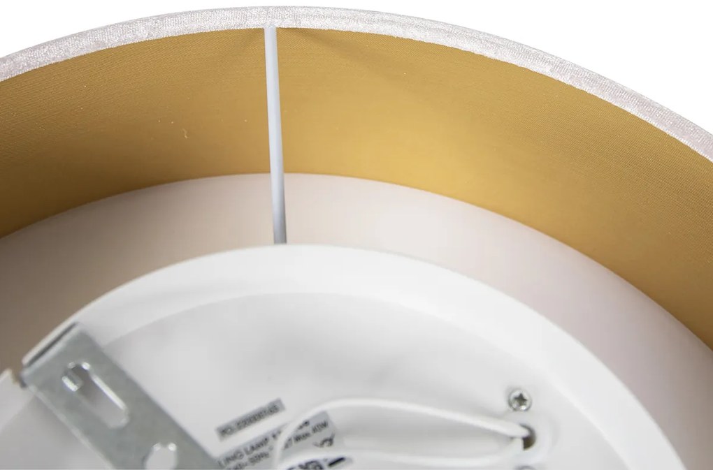 Moderne plafondlamp roze 40 cm met gouden binnenkant - Drum