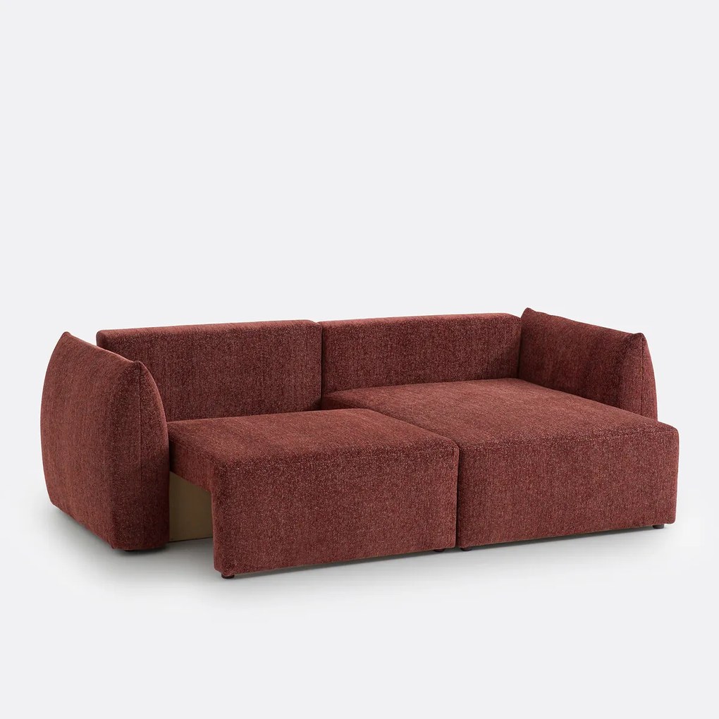 Ombouwbare hoekbank met koffer, in gemêleerde chenille stof, Edith