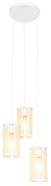 Oosterse hanglamp wit met rotan 3-lichts rond - Akira Retro E27 Binnenverlichting Lamp
