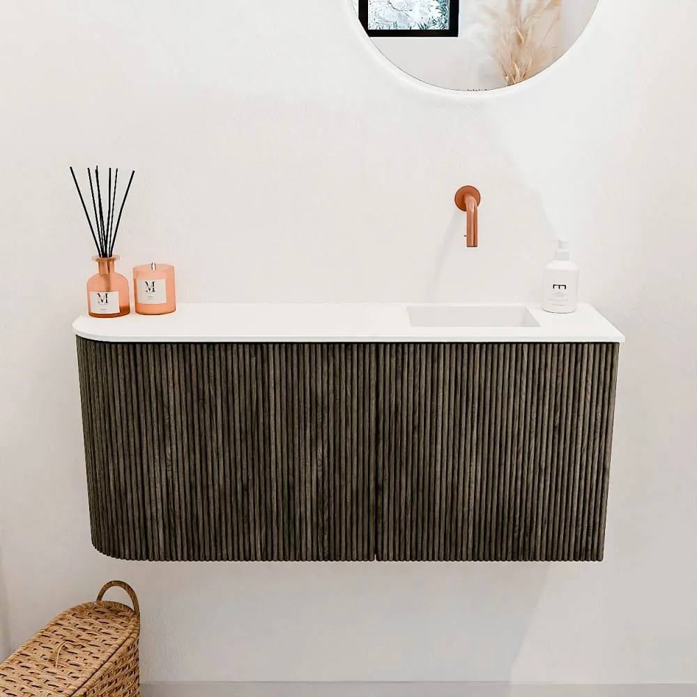 Mondiaz Joya 90cm toiletmeubel ronding links shadow met wastafel faye rechts zonder kraangat talc