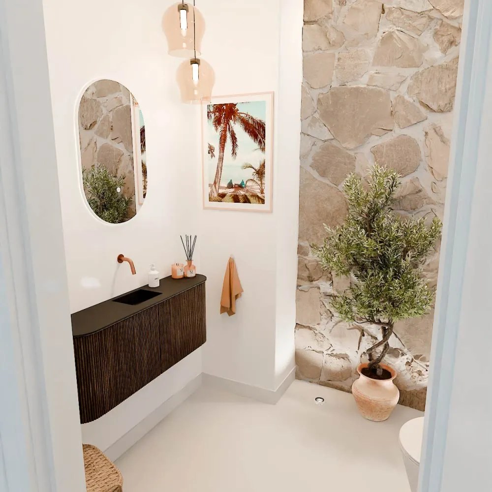 Mondiaz Joya 105cm toiletmeubel ronding links/rechts walnut met wastafel faye midden zonder kraangat urban