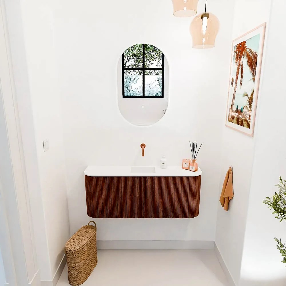 Mondiaz Joya 105cm toiletmeubel ronding links/rechts ruby met wastafel faye midden zonder kraangat talc