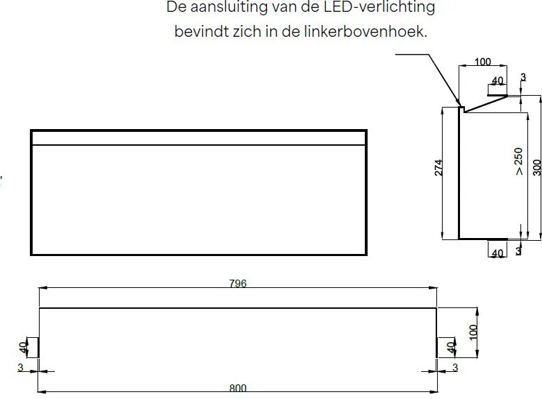 Hotbath &More frameless inbouwnis met verlichting 30x80x10cm tuscan bronze