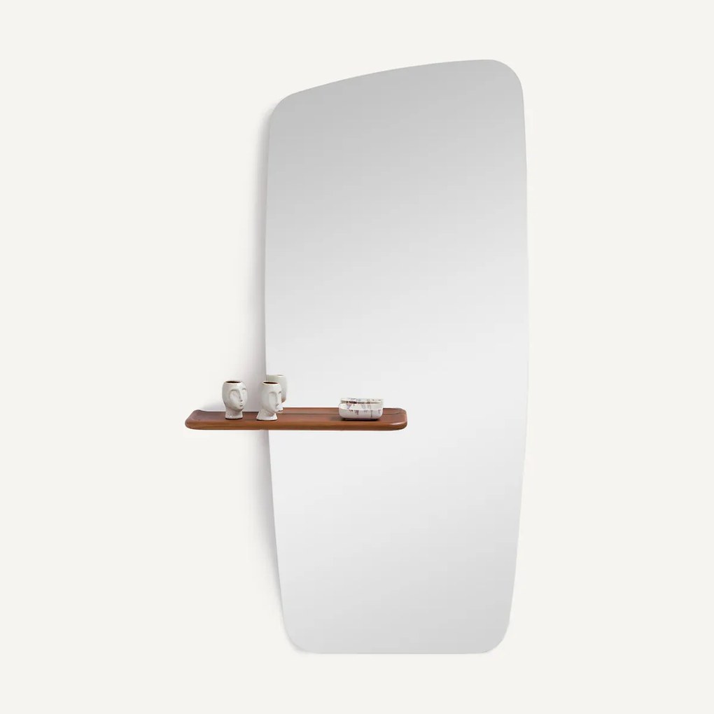 Asymmetrische spiegel met notenhouten legplank H170 cm, Nella