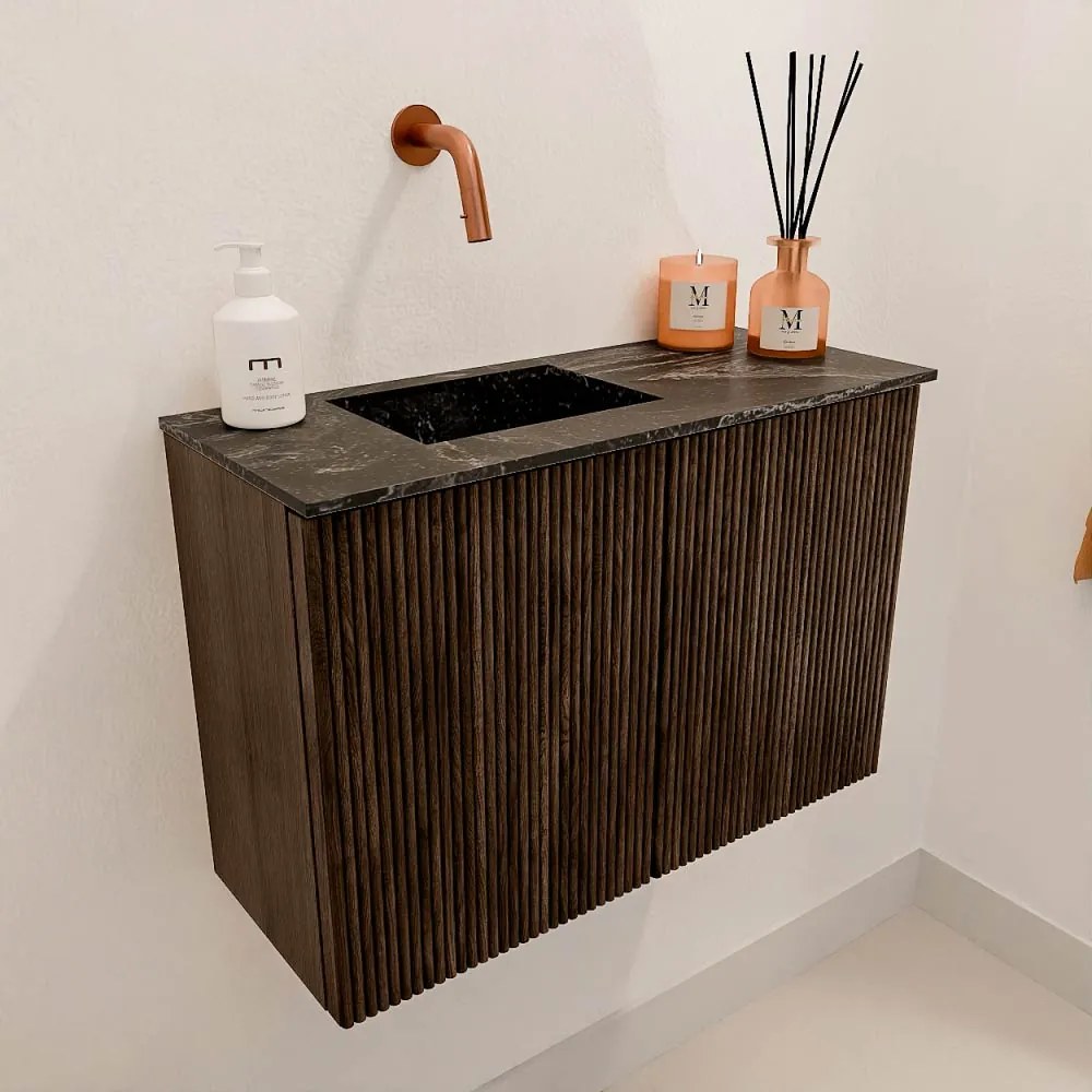 Mondiaz Joya DLux 60cm toiletmeubel walnut met wastafel faye links zonder kraangat lava