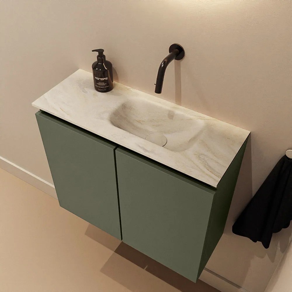 Mondiaz Ture DLux toiletmeubel 60cm army met wastafel ostra rechts zonder kraangat