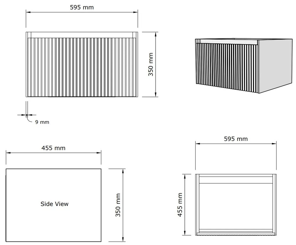 Gliss Design Timotheus badmeubel met ribbelfront 60cm ash gray met mat witte wastafel Asia