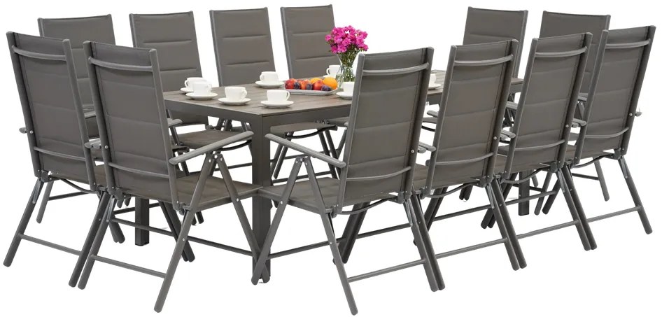Garden Point grijze aluminium tuinmeubelen met grote Polywood Verona tafel voor 12 personen