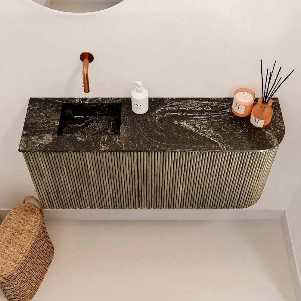 Mondiaz Joya DLux 90cm toiletmeubel ronding rechts dusk met wastafel faye links zonder kraangat lava