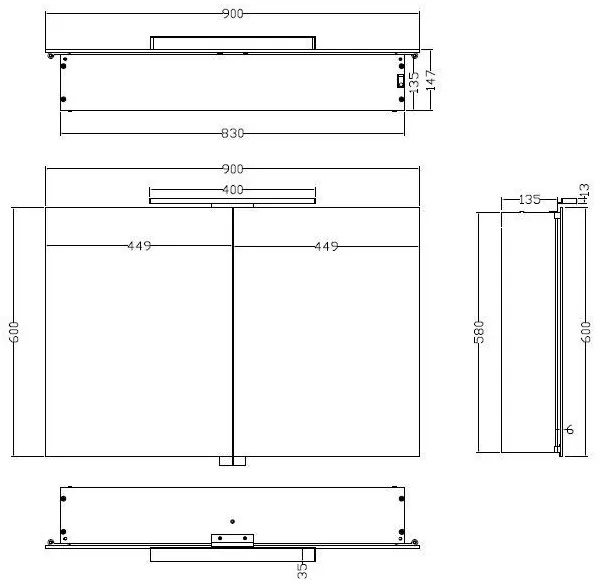 Mueller Basic aluminium spiegelkast 90 met LED verlichting