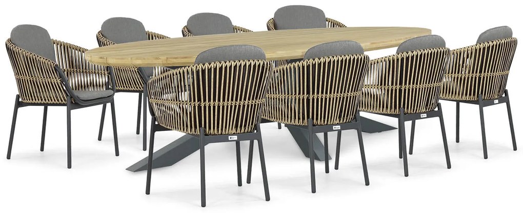 Tuinset 8 personen 280 cm Aluminium/wicker Taupe Coco Nathan/Diogo