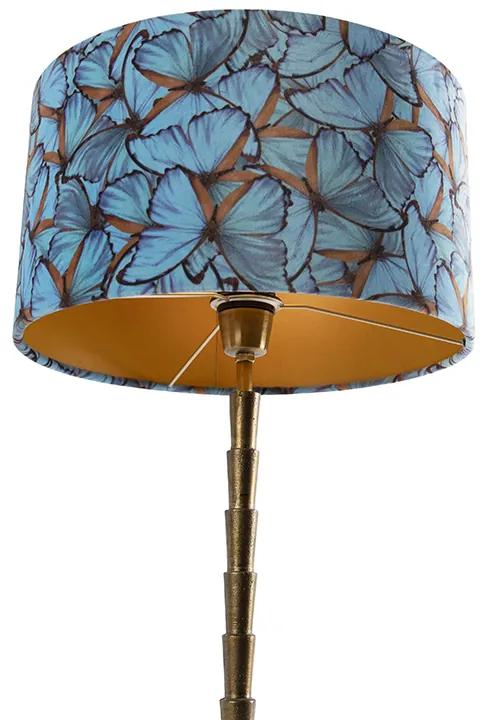 Art Deco tafellamp brons velours kap vlinder dessin 35 cm - Pisos E27 cilinder / rond Binnenverlichting Lamp