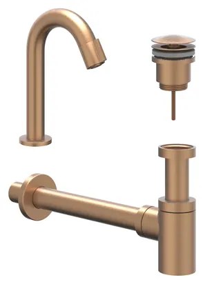 IVY Fonteinset - opbouw - gebogen - model S - always open plug - Geborsteld mat koper PVD 6901425