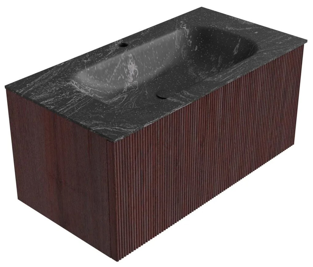 Mondiaz Kurve-dlux 90cm badmeubel ruby met 1 lade en wastafel big small midden 1 kraangat lava